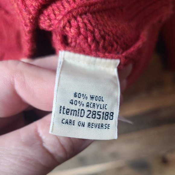 LL Bean Pullover Sweater Women Sm Burgandy Turtleneck Cable Knit Chunky 60% Wool - Picture 5 of 8